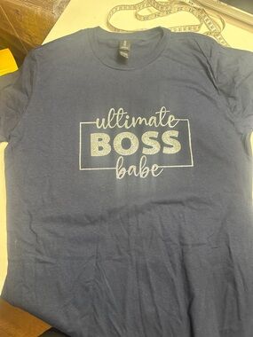 Gildan Navy T-Shirt with Silver Glitter "Ultimate BOSS babe" Graphic